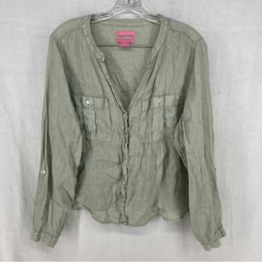 Isaac Mizrahi Light Green Button Down Linen Shirt